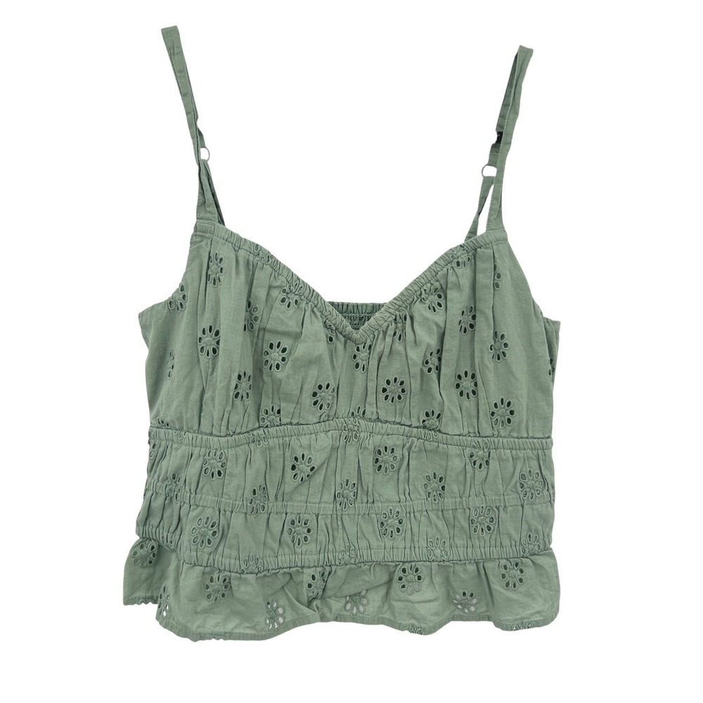 Hollister Cottagecore Smocked Eyelet Crop Top S Sage Green Sweetheart Fairy Boho